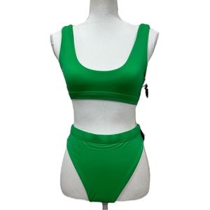 NWT Hot Miami Styles High Waisted Bright Green Bikini - Small Top Medium…